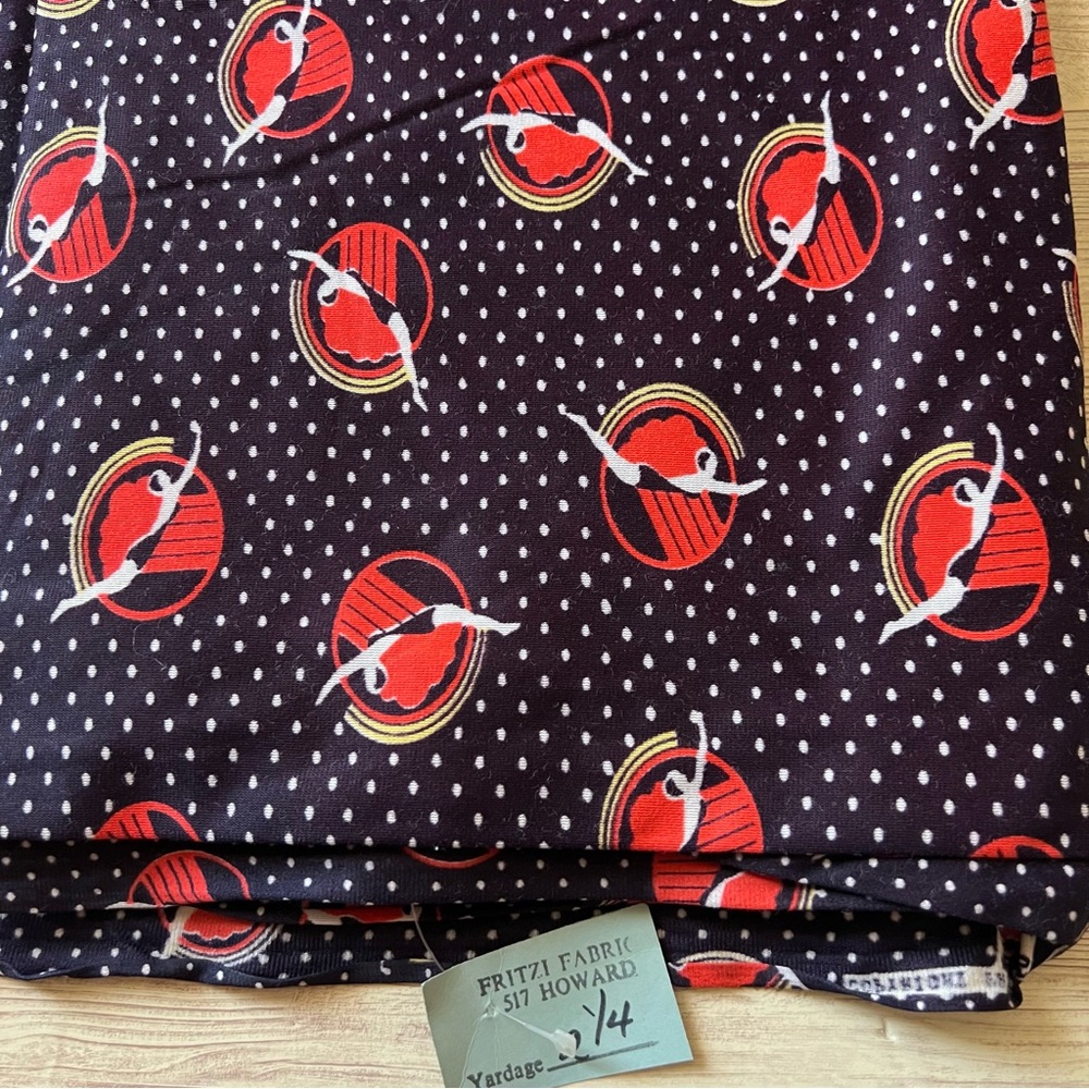 VINTAGE Fabric Swimmer Diver Orange Brown White Polka Dot Print 2.25 Yards (B2)
